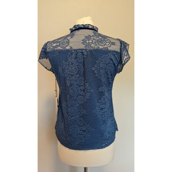 Blue Lace Romantic Ruffle Sleeve Top By Uncommon Job Small - Picture 4 of 5